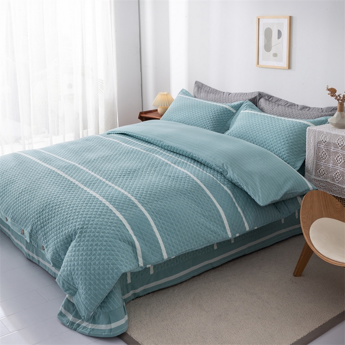 91家纺网 家纺一手货源 找家纺 优乐家纺 2025新款全棉水洗纯棉夹棉绗缝加厚四件套 青春绿