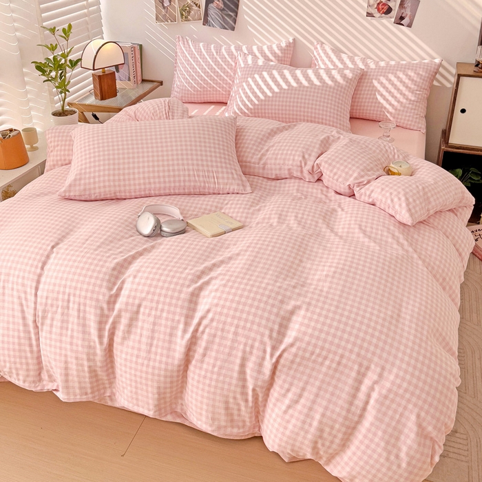 91家纺网 家纺一手货源 找家纺 港岛妹妹 2025新款单被套 小格浅粉