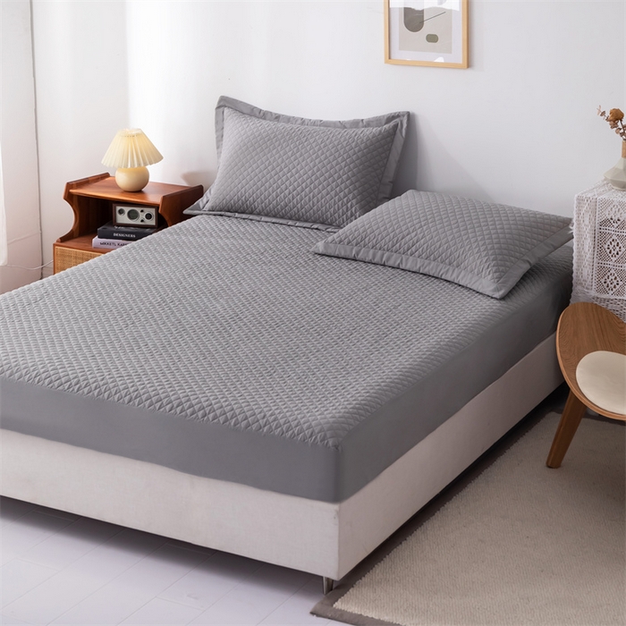 91家纺网 家纺一手货源 找家纺 优乐家纺 2025新款全棉床笠水洗纯棉夹棉绗缝加厚床笠  皇宫灰