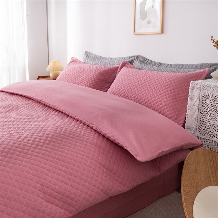 91家纺网 家纺一手货源 找家纺 优乐家纺 2025新款全棉水洗纯棉夹棉绗缝加厚四件套 活力豆沙