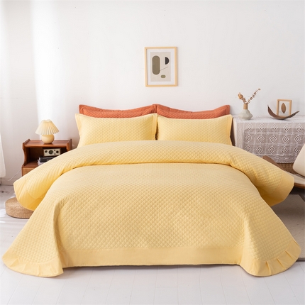 优乐家纺 2025新款全棉床盖三件套水洗纯棉夹棉绗缝加厚铺盖 香橙黄