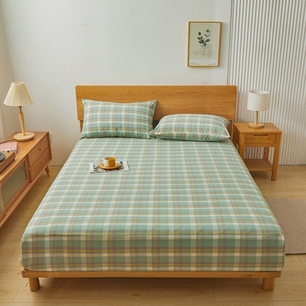 91家纺网 家纺一手货源 找家纺 居眠 2024新款全棉色织单纯水洗棉无印 床笠 简兮 绿
