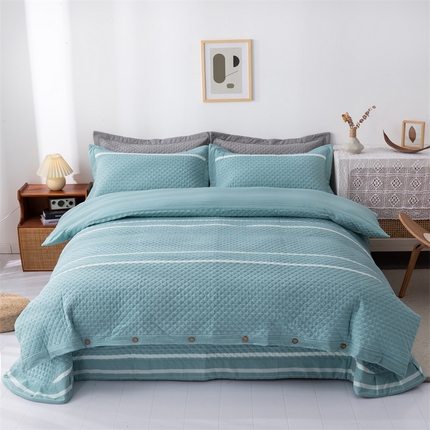 优乐家纺 2025新款全棉水洗纯棉夹棉绗缝加厚四件套 青春绿