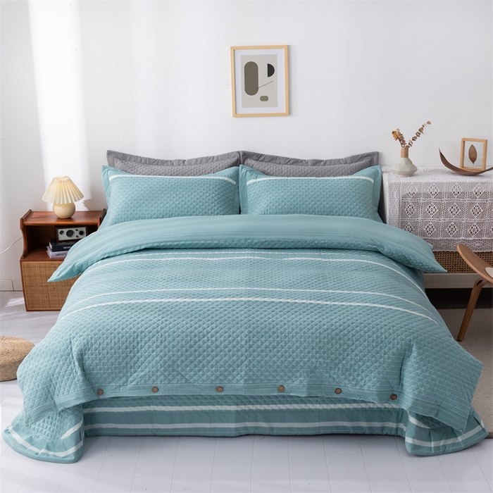 91家纺网 家纺一手货源 找家纺 优乐家纺 2025新款全棉水洗纯棉夹棉绗缝加厚四件套 青春绿