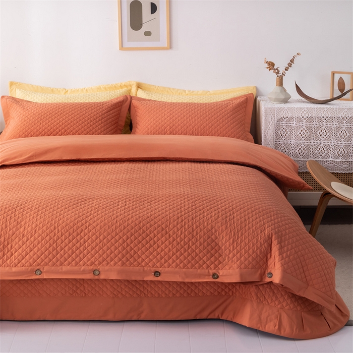 91家纺网 家纺一手货源 找家纺 优乐家纺 2025新款全棉水洗纯棉夹棉绗缝加厚四件套 溶蜜橙