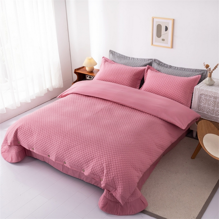 91家纺网 家纺一手货源 找家纺 优乐家纺 2025新款全棉水洗纯棉夹棉绗缝加厚四件套 活力豆沙