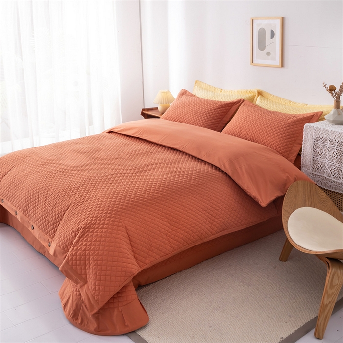 91家纺网 家纺一手货源 找家纺 优乐家纺 2025新款全棉水洗纯棉夹棉绗缝加厚四件套 溶蜜橙