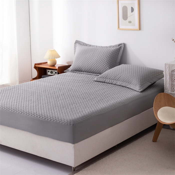 91家纺网 家纺一手货源 找家纺 优乐家纺 2025新款全棉床笠水洗纯棉夹棉绗缝加厚床笠  皇宫灰