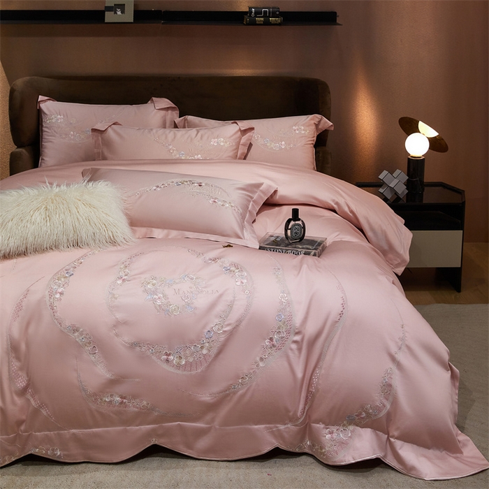 91家纺网 家纺一手货源 找家纺 红番天家居馆 2025新款全棉长绒棉绣花工艺四件套-怡悦系列 怡悦 美男粉