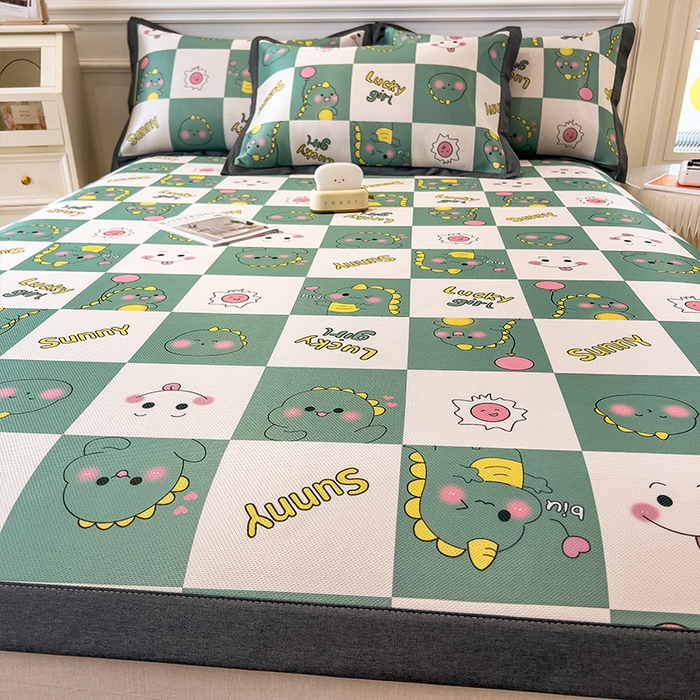 91家纺网 家纺一手货源 找家纺 2024新款60D数码印花卡通冰丝席-成人款 恐龙宝贝