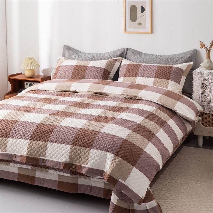 91家纺网 家纺一手货源 找家纺 优乐家纺 2025新款全棉水洗纯棉夹棉绗缝加厚四件套 咖大格