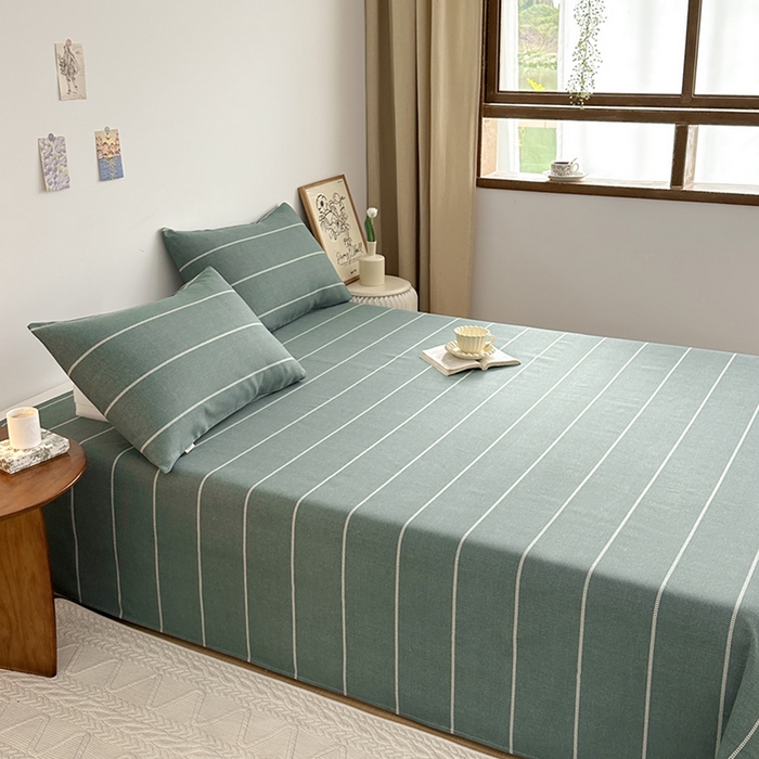 91家纺网 家纺一手货源 找家纺 雨洋2025新款直播爆款老粗布凉席 墨绿细条