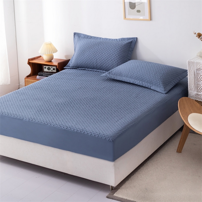 91家纺网 家纺一手货源 找家纺 优乐家纺 2025新款全棉床笠水洗纯棉夹棉绗缝加厚床笠 经典蓝