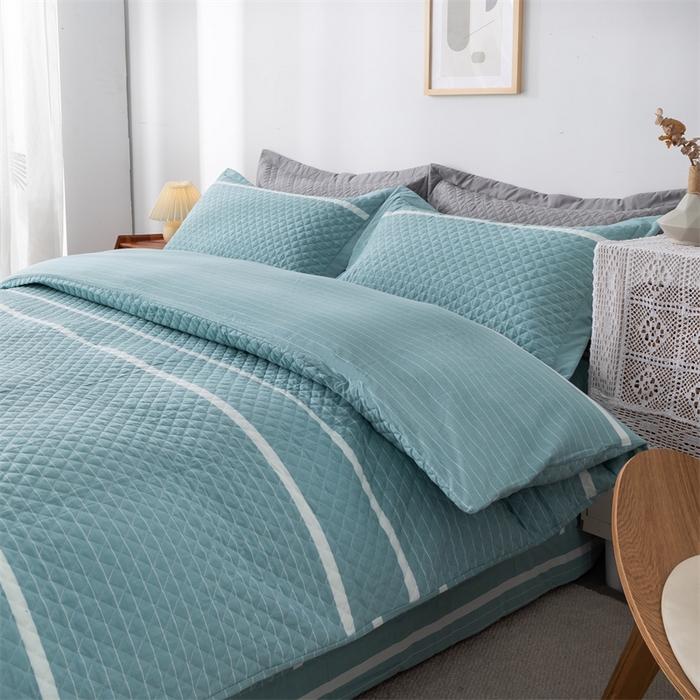 91家纺网 家纺一手货源 找家纺 优乐家纺 2025新款全棉水洗纯棉夹棉绗缝加厚四件套 青春绿