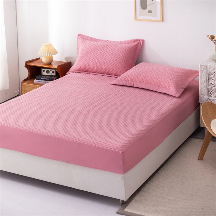 91家纺网 家纺一手货源 找家纺 优乐家纺 2025新款全棉床笠水洗纯棉夹棉绗缝加厚床笠 活力豆沙