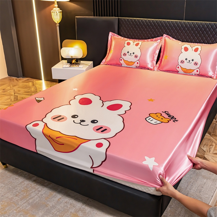 91家纺网 家纺一手货源 找家纺 梦舒羽 2025新款大版可水洗冰丝床笠宿舍床垫保护套三件套 小兔叽