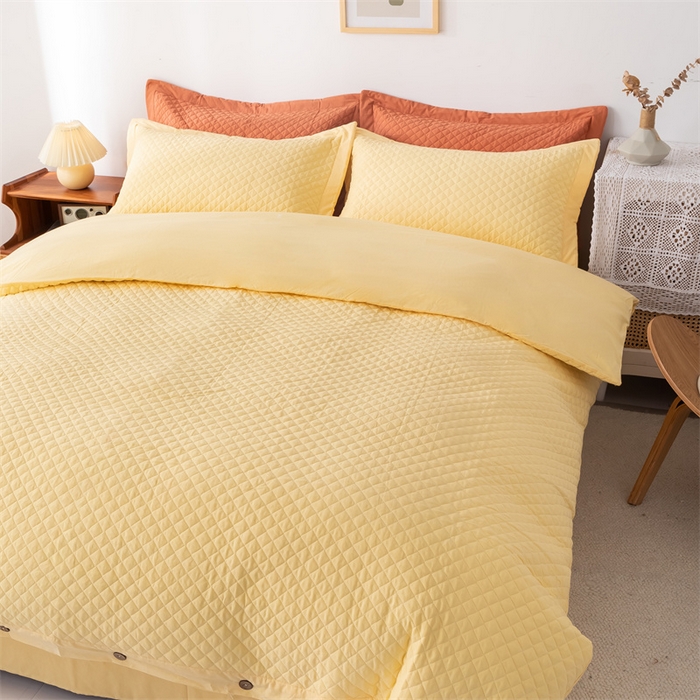 91家纺网 家纺一手货源 找家纺 优乐家纺 2025新款全棉水洗纯棉夹棉绗缝加厚四件套 香橙黄