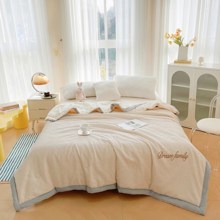 花言狐语 2025新款水洗华夫格宽包边大豆夏被 宝丽格-奶白