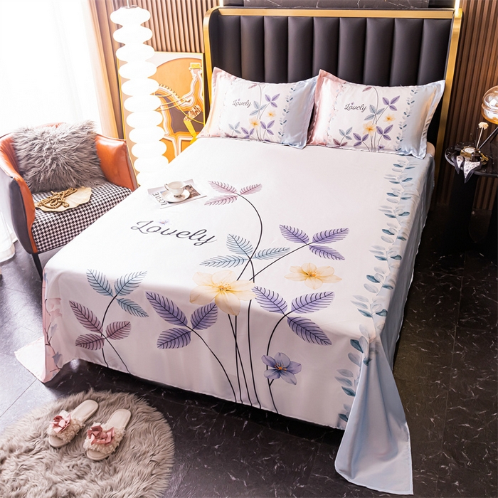 91家纺网 家纺一手货源 找家纺 梦舒羽 2025新款大版可水洗冰丝床单宿舍床垫保护罩三件套 花曳