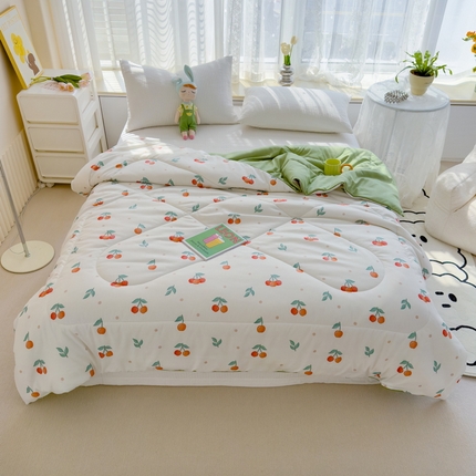 花言狐语 2025新款A类水洗泡泡棉大豆纤维夏凉被 小樱桃