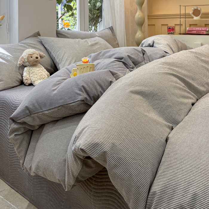 91家纺网 家纺一手货源 找家纺 喜居 2024新款全棉色织被套单被套纯棉被套全棉被套 小蜜条灰