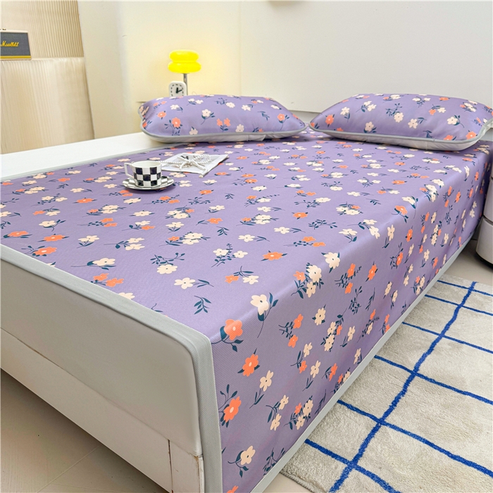 91家纺网 家纺一手货源 找家纺 喜居 2024新款碳光冰丝席冰丝凉席印花冰丝席三件套软凉席子 蔷薇花