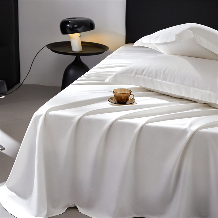 91家纺网 家纺一手货源 找家纺 秀色家纺 2025新款高端酒店纯色50支贡缎长绒棉床单单件纯棉全棉贡缎可裸睡单双人 莫奈-皓月白