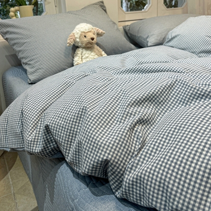 91家纺网 家纺一手货源 找家纺 喜居 2024新款全棉色织被套单被套纯棉被套全棉被套 小小格蓝
