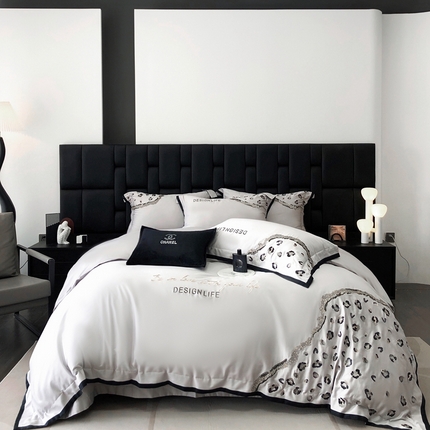 91家纺网 家纺一手货源 找家纺 佳汐蓝家纺 2024新款100支新疆长绒棉臻棉绣花-豹览系列四件套 豹览 灰