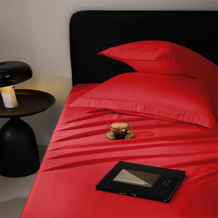 91家纺网 家纺一手货源 找家纺 秀色家纺 2025新款高端酒店纯色50支贡缎长绒棉床单单件纯棉全棉贡缎可裸睡单双人 莫奈-海棠红