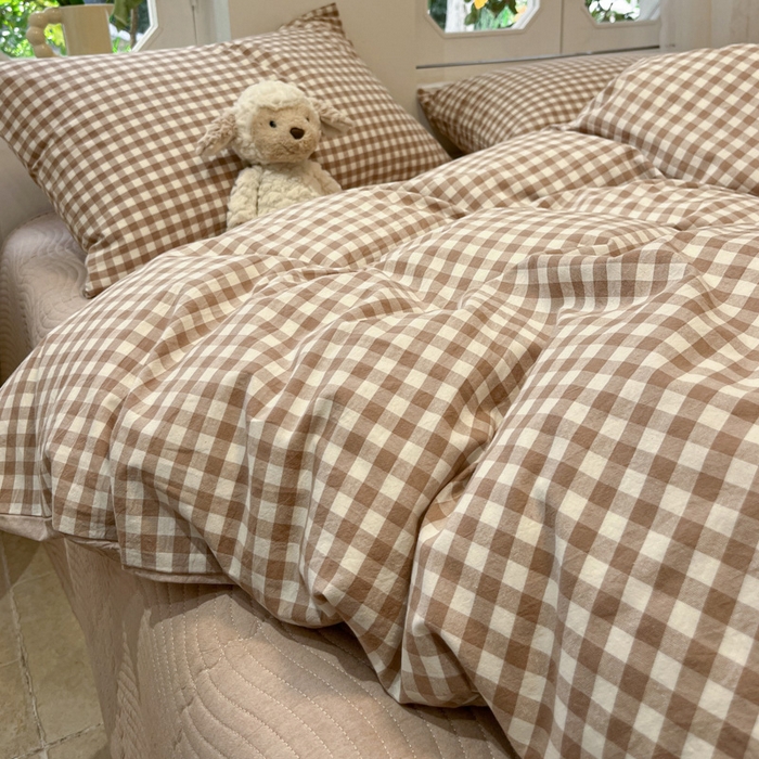 91家纺网 家纺一手货源 找家纺 喜居 2024新款全棉色织被套单被套纯棉被套全棉被套 小格咖