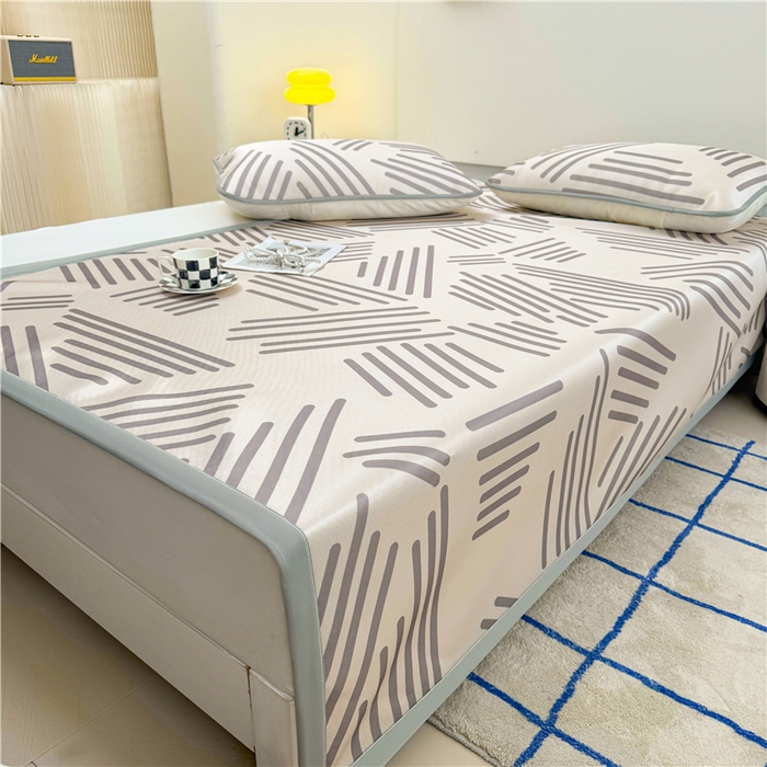 91家纺网 家纺一手货源 找家纺 喜居 2024新款碳光冰丝席冰丝凉席印花冰丝席三件套软凉席子 简约生活