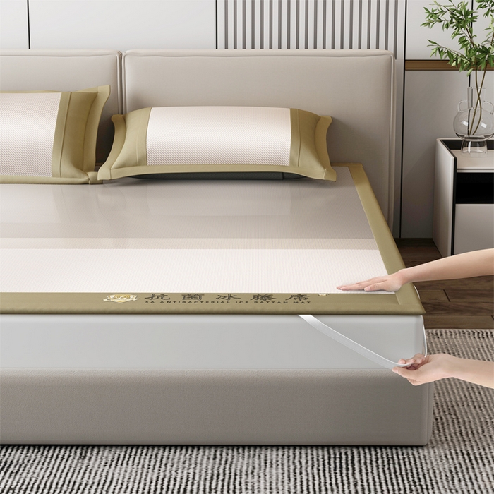 91家纺网 家纺一手货源 找家纺 鑫姿席业 2025新款渐变款亲肤舒适5A抗菌冰丝席 秋香驼（床席款）