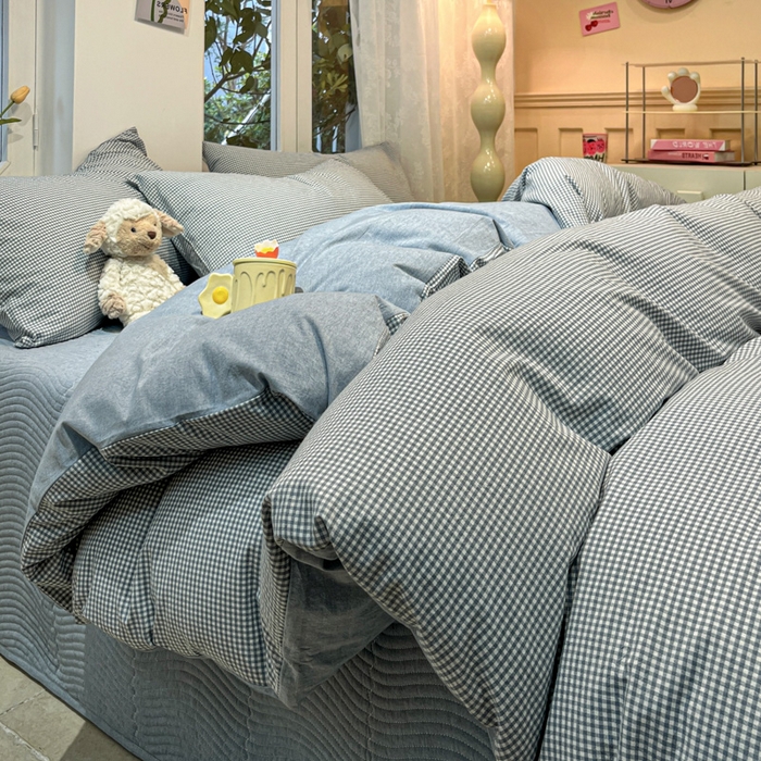 91家纺网 家纺一手货源 找家纺 喜居 2024新款全棉色织被套单被套纯棉被套全棉被套 小小格蓝