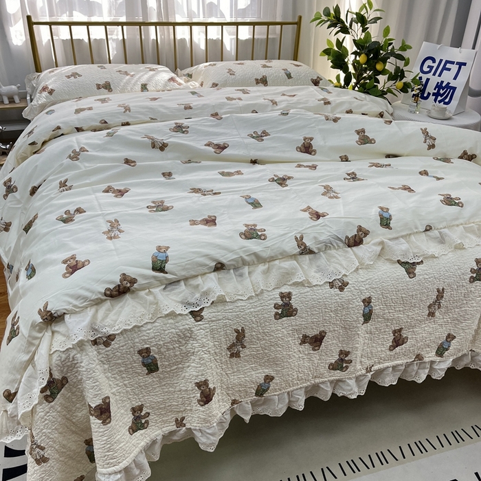 91家纺网 家纺一手货源 找家纺 暖居 2024新款被套床盖四件套 熊和兔子