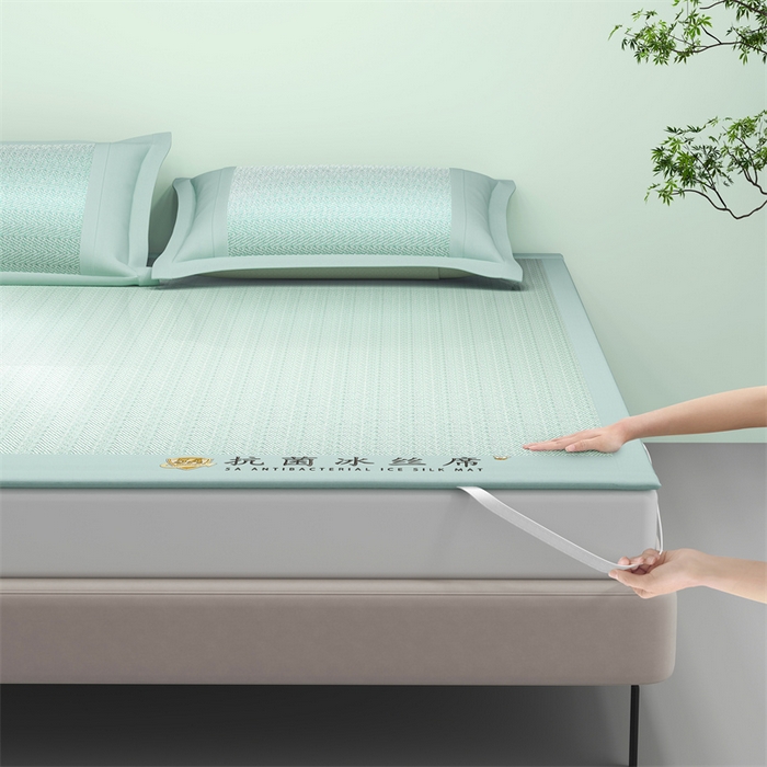 91家纺网 家纺一手货源 找家纺 鑫姿席业 2025新款亲肤舒适5A抗菌冰丝席 云水绿（床席款）