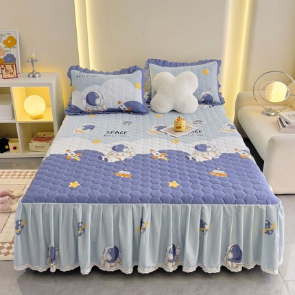 91家纺网 家纺一手货源 找家纺 （总）情煊家纺 2024新款全棉亲肤夹棉纯色印花床裙单品系列-单床裙