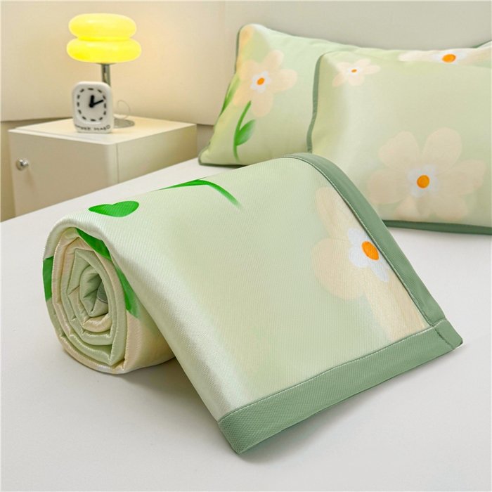 91家纺网 家纺一手货源 找家纺 喜居 2024新款碳光冰丝席冰丝凉席印花冰丝席三件套软凉席子 盛夏