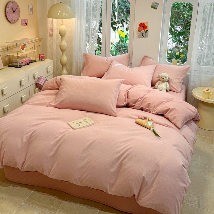 91家纺网 家纺一手货源 找家纺 喜居 2024新款全棉色织被套单被套纯棉被套全棉被套 小千鸟粉