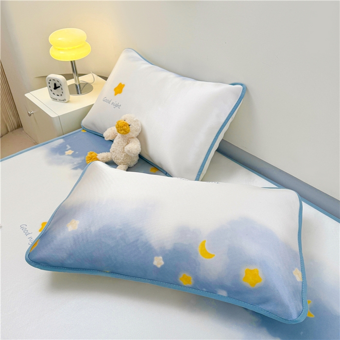 91家纺网 家纺一手货源 找家纺 喜居 2024新款碳光冰丝席冰丝凉席印花冰丝席三件套软凉席子 星河