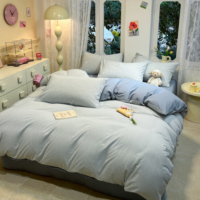 91家纺网 家纺一手货源 找家纺 喜居 2024新款全棉色织被套单被套纯棉被套全棉被套 小密条蓝