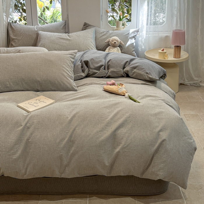 91家纺网 家纺一手货源 找家纺 喜居 2024新款全棉色织被套单被套纯棉被套全棉被套 小蜜条灰
