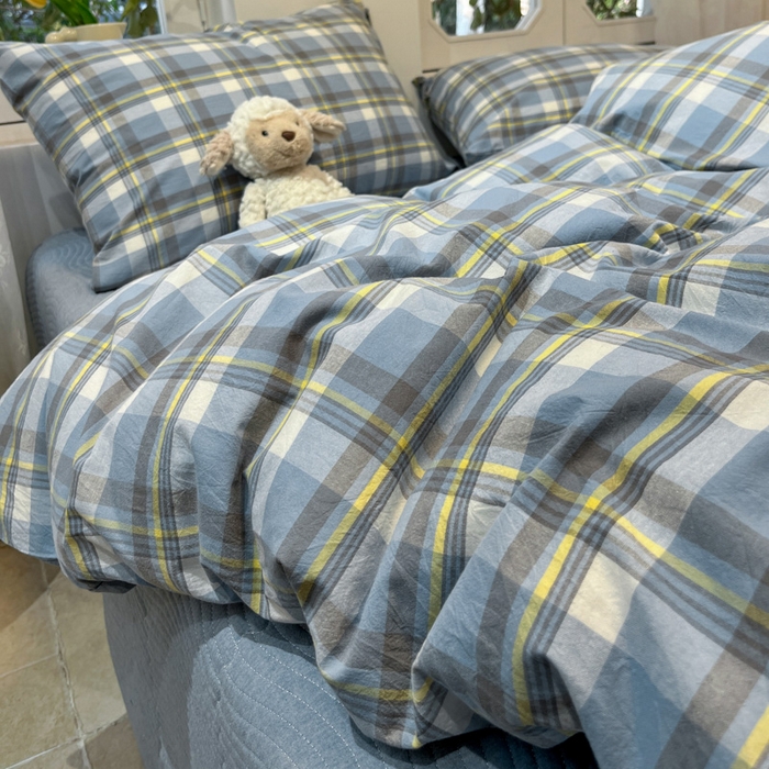 91家纺网 家纺一手货源 找家纺 喜居 2024新款全棉色织被套单被套纯棉被套全棉被套 简兮蓝