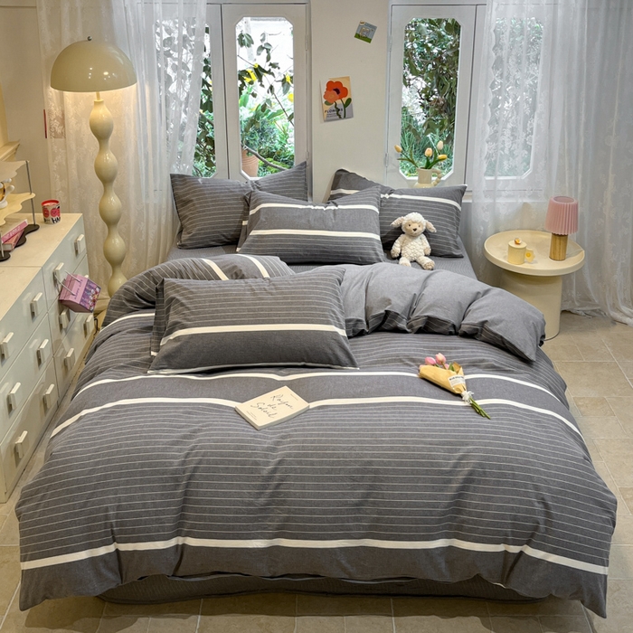 91家纺网 家纺一手货源 找家纺 喜居 2024新款全棉色织被套单被套纯棉被套全棉被套 光阴灰