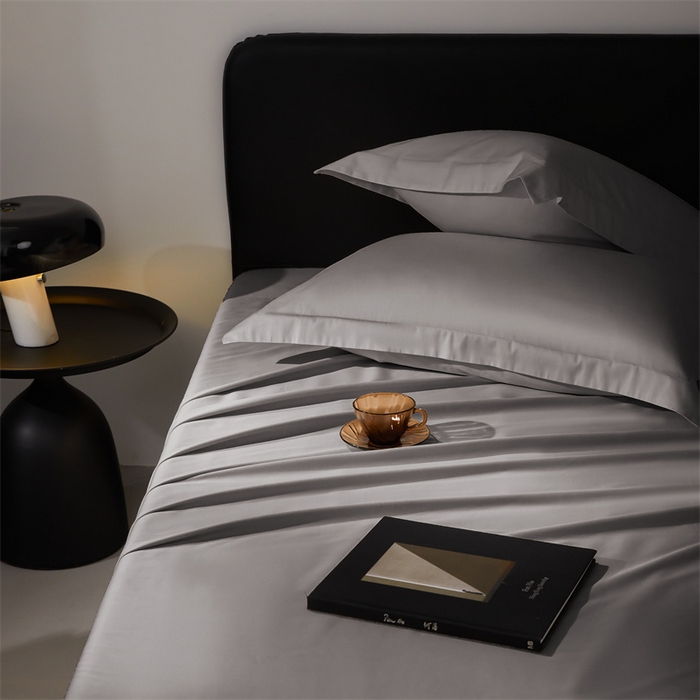 91家纺网 家纺一手货源 找家纺 秀色家纺 2025新款高端酒店纯色50支贡缎长绒棉床单单件纯棉全棉贡缎可裸睡单双人 莫奈-帝王灰