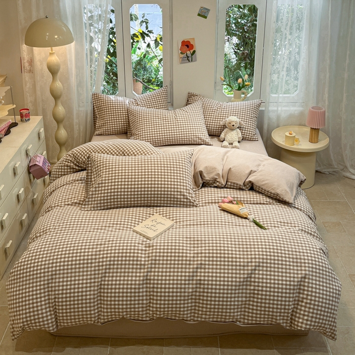 91家纺网 家纺一手货源 找家纺 喜居 2024新款全棉色织被套单被套纯棉被套全棉被套 小格咖