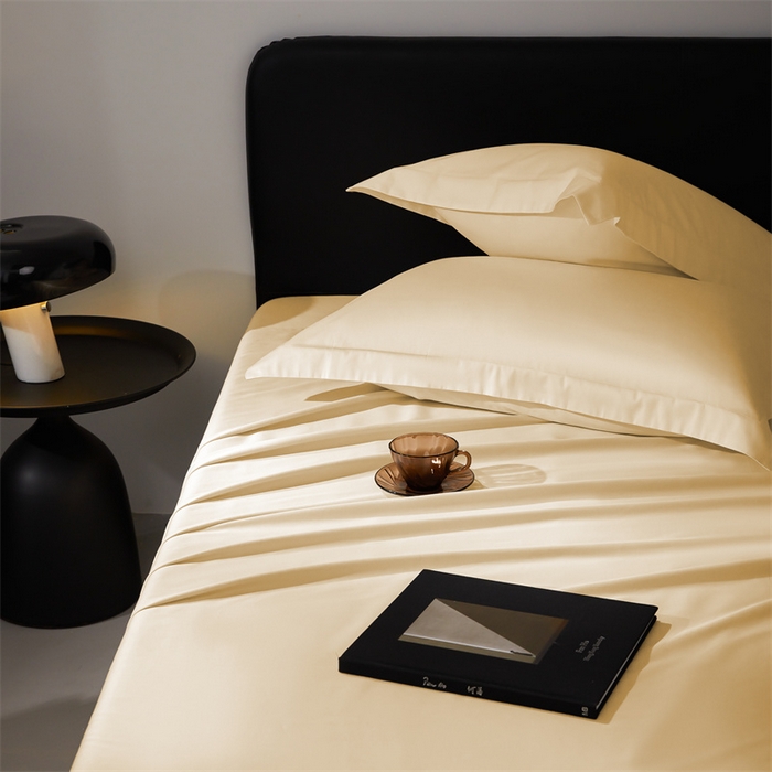 91家纺网 家纺一手货源 找家纺 秀色家纺 2025新款高端酒店纯色50支贡缎长绒棉床单单件纯棉全棉贡缎可裸睡单双人 莫奈-奶茶米