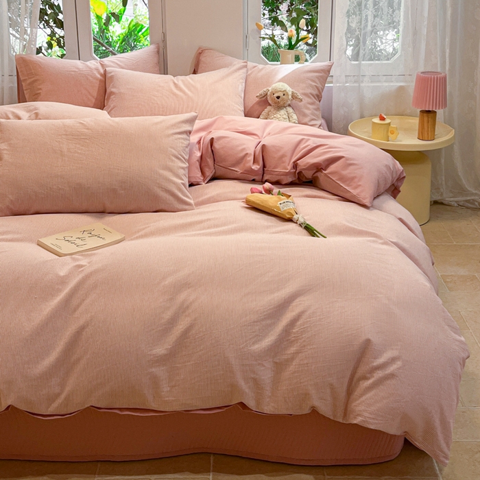 91家纺网 家纺一手货源 找家纺 喜居 2024新款全棉色织被套单被套纯棉被套全棉被套 小蜜条粉