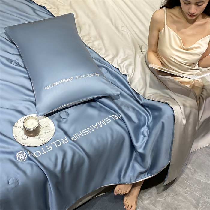 91家纺网 家纺一手货源 找家纺 （总）小久久（小九九） 2024新款水洗真丝刺绣双拼夏被四件套-山茶花