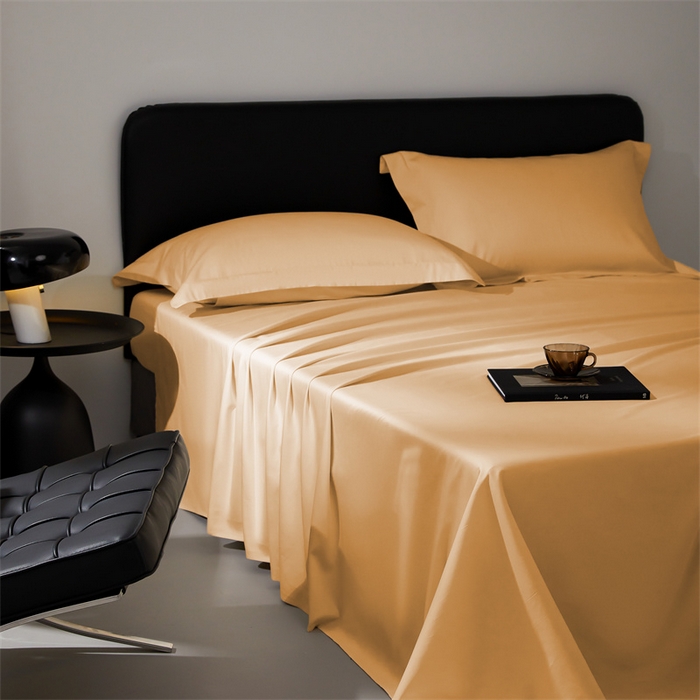 91家纺网 家纺一手货源 找家纺 秀色家纺 2025新款高端酒店纯色50支贡缎长绒棉床单单件纯棉全棉贡缎可裸睡单双人 莫奈-南瓜橘